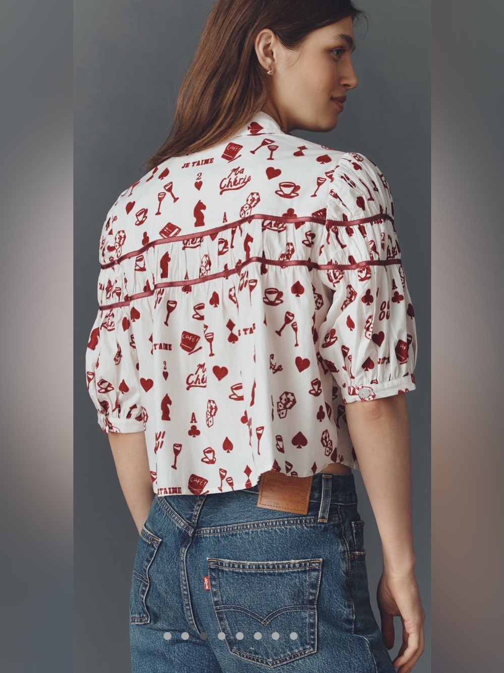 Maeve White Leandra Flocked Shirred Yoke Blouse by Maeve - Picture 2 of 10